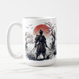 Samurai-Krieger mit Doppel-Katanas Sonnenuntergang Kaffeetasse