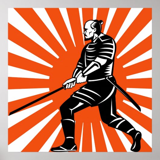 Samurai-Krieger mit Katana-Schwert auf der Seite Poster (Vorne)