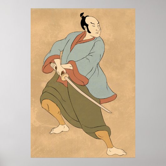 Samurai-Krieger mit Katana-Schwertkampf Poster (Vorne)