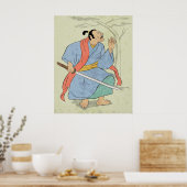 Samurai-Krieger mit Schwert-Holzblock-Druck Poster (Küche)