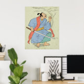 Samurai-Krieger mit Schwert-Holzblock-Druck Poster (Heimbüro)