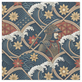 Samurai-Krieger & Ozeanwelle japanisches Muster Ar Stoff