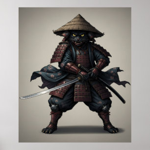 Samurai-Krieger Schwarze Katze  Poster