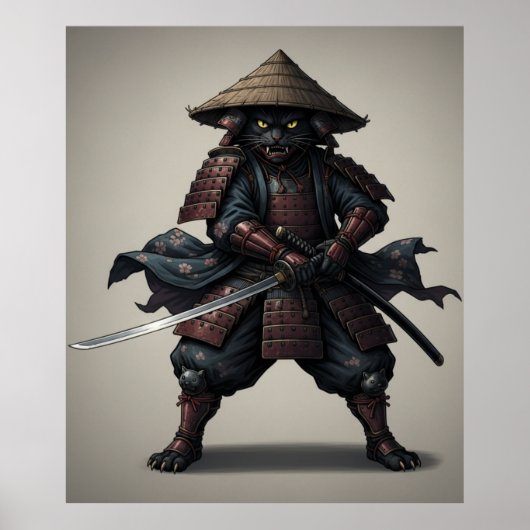 Samurai-Krieger Schwarze Katze Poster (Vorne)