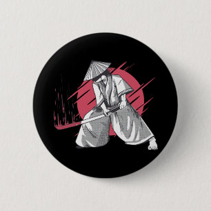 Samurai-Krieger trifft mit Katana Button
