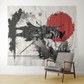 Samurai-Krieger, umgeben von Tintenspritzern. Wandteppich (Beispiel (Horizontal))