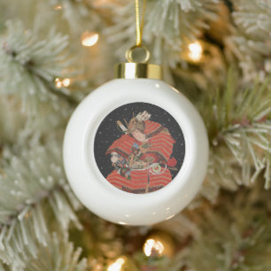 Samurai-Krieger Vintage japanische Kunst Keramik Kugel-Ornament