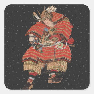 Samurai Krieger Vintage Japanische Kunst Quadratischer Aufkleber