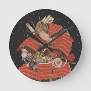 Samurai Krieger Vintage Japanische Kunst Runde Wanduhr