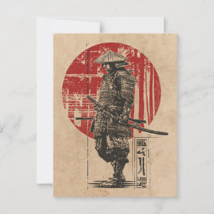 Samurai-Krieger Wabi Sabi Art Vintage Rote Sonne Postkarte