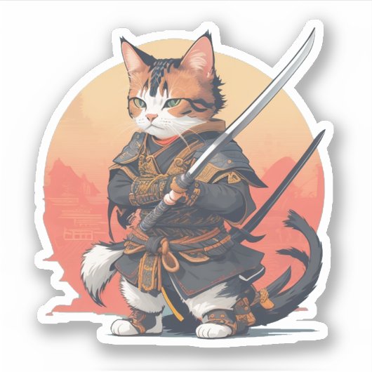 Samurai-Kriegerkatze Aufkleber (Vorderseite)