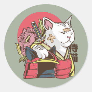 Samurai-Kriegerkatze Runder Aufkleber