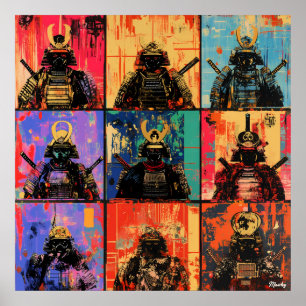 Samurai-Kriegerporträts in kühner Graffiti-Kunst Poster