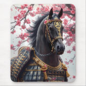 Samurai-Kriegspferd mit Kirschblüten Mousepad (Vorne)