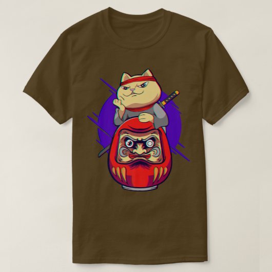 Samurai Maneki Neko Ninja Bushido Kawaii Daruma Ae T-Shirt (Design vorne)