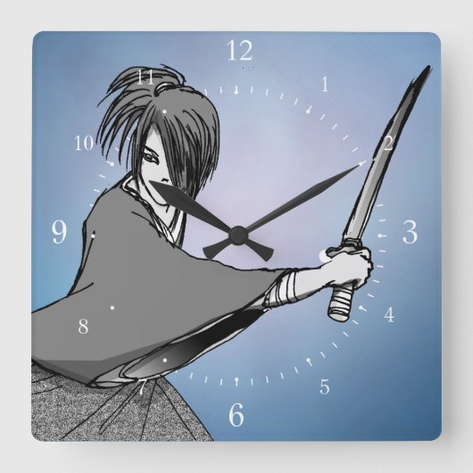SAMURAI Manga Quadratische Wanduhr (Vorderseite)