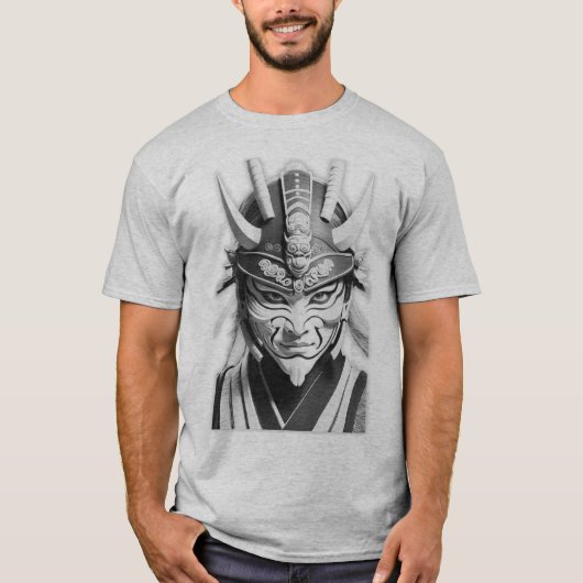 Samurai-Maske Graues T-Shirt (Vorderseite)