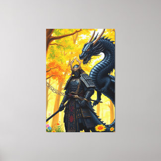 Samurai mit Dragon Leinwanddruck