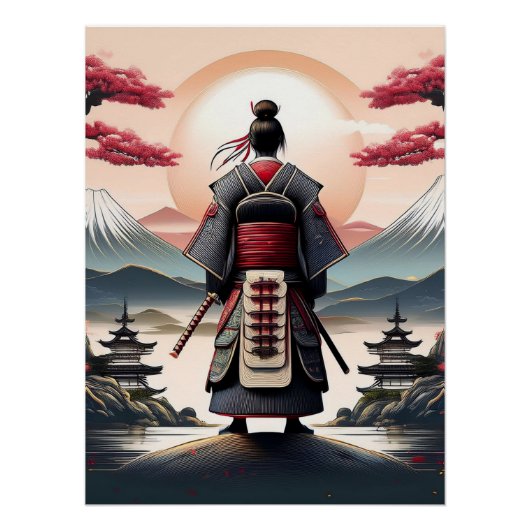 Samurai mit Pagodas und Sunrise Poster (Vorderseite)