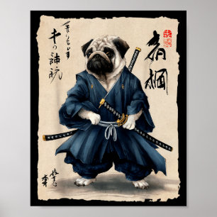 Samurai Mops Japanisches Anime-Hund Mops Liebhaber Poster