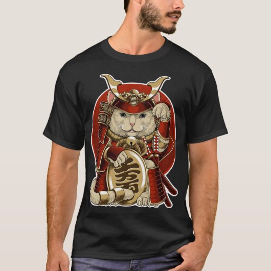 samurai neko from japanese lucky cat T-Shirt (Vorderseite)