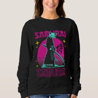 Samurai Ninja Cat Japanese Art Kawaii Anime Retro  Sweatshirt