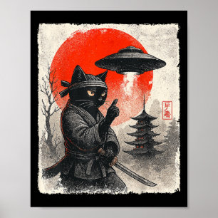 Samurai Ninja Cat Warrior Ufo Japanisch Anime Gesc Poster