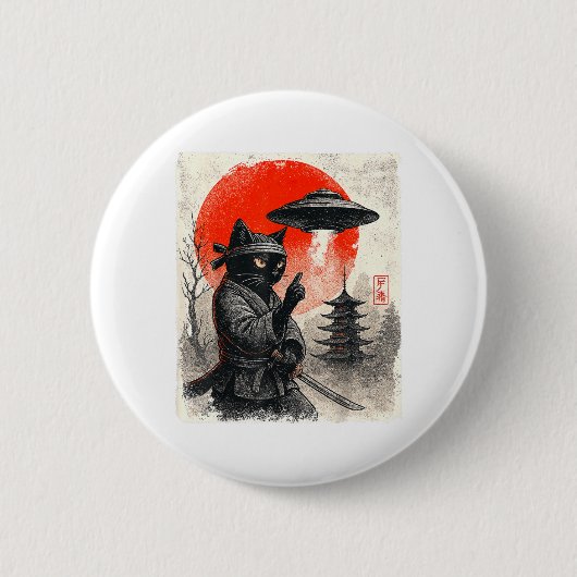 Samurai Ninja Katze Krieger UFO japanischer Anime Button (Vorderseite)