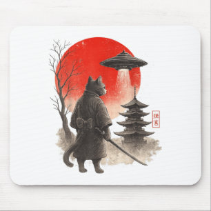 Samurai Ninja Katze Krieger UFO japanischer Anime  Mousepad