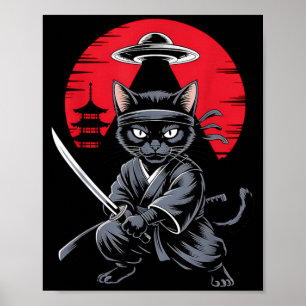 Samurai Ninja Katzen Krieger UFO japanischer Anime Poster