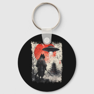 Samurai-Ninja-Katzenkrieger Sumi-e-Ufo-Ukiyo-e-Sci Schlüsselanhänger
