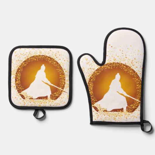 Samurai Ofenhandschuh & Topflappen-Set (Vorderseite)