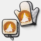 Samurai Ofenhandschuh & Topflappen-Set (Vorderseite/Rückseite)