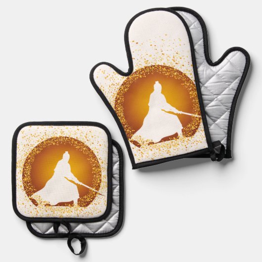 Samurai Ofenhandschuh & Topflappen-Set (Vorderseite/Rückseite)
