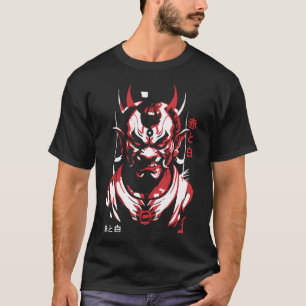 Samurai Oni Mask Anime Red White Kanji Aka To Shi T-Shirt