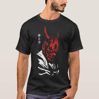Samurai Oni Mask Anime Red White Kanji Aka To Shi T-Shirt