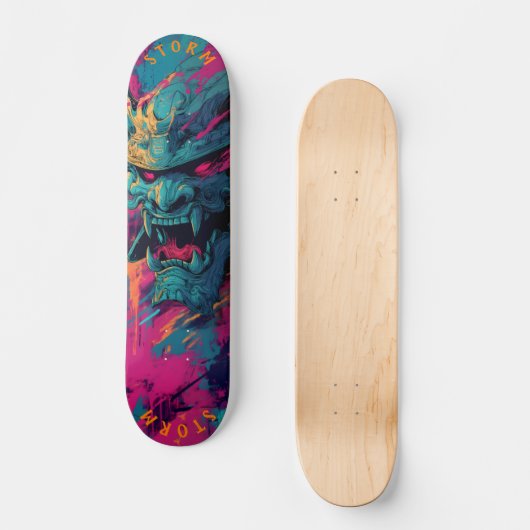 Samurai Oni Mask Graffiti Art - Limited Edition Skateboard (Vorderseite)