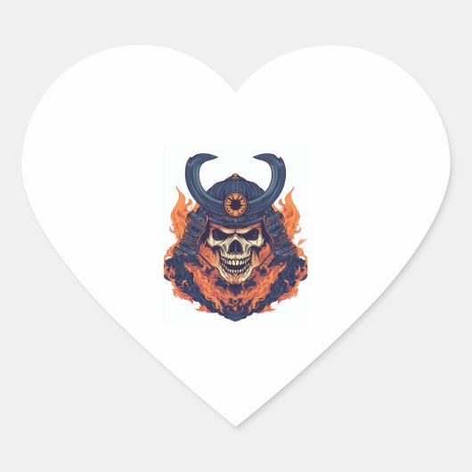 Samurai Oni Skull Herz-Aufkleber (Vorderseite)
