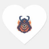 Samurai Oni Skull Herz-Aufkleber (Vorderseite)