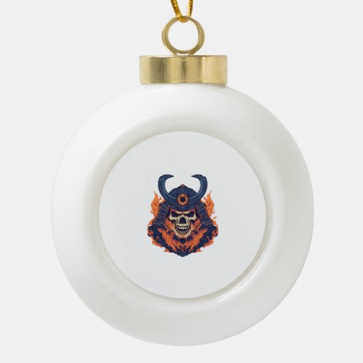 Samurai Oni Skull Keramik Kugel-Ornament (Vorderseite)
