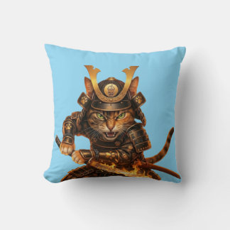 Samurai Orange Cat - Japanese Art Throw Pillow Kissen