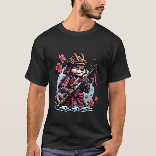Samurai Otter mit Kirschblütenpanzer Wasser T-Shirt (Vorderseite)