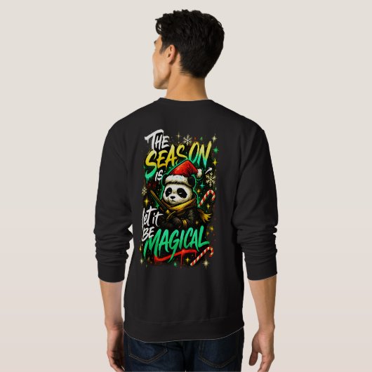 Samurai Panda Christmas Magic Men's Edgy Winter Sweatshirt (Schwarz voll)