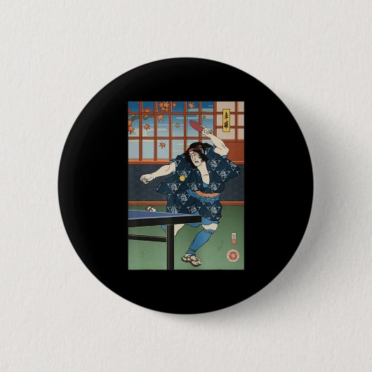 Samurai Play Table Tennis Ping Pong Ukiyoe Button (Vorderseite)