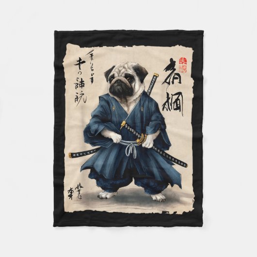 Samurai Pug Japanese Anime Dog Pug Lover Funny For Fleecedecke (Vorderseite)