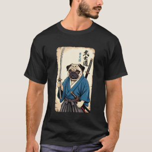Samurai-Pug-Krieger mit Katana-Schwert Bushido-Hun T-Shirt