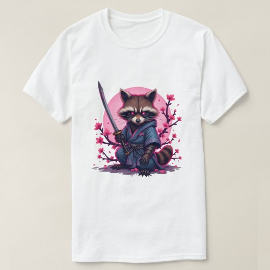 Samurai Raccoon Cherry Blossom - Japanisch Sakura T-Shirt (Design vorne)