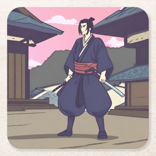 Samurai Rechteckiger Pappuntersetzer (Vorderseite)