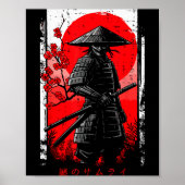 Samurai Red Sun Cherry Blossoms Japanese Art Men W Poster (Vorne)