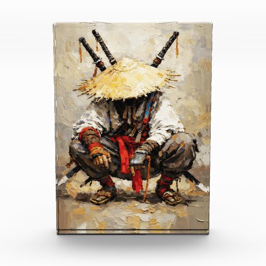 Samurai Resting Palette Knife Orange Impasto Fotoblock (Vorderseite)
